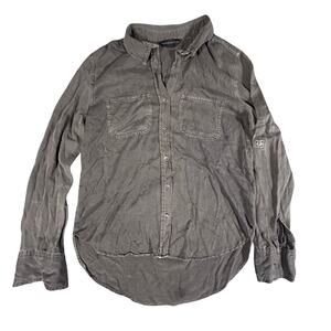 Rock‎ & Republic Long Sleeve Button Up Shirt Womens XS Green 100% Rayon Twill